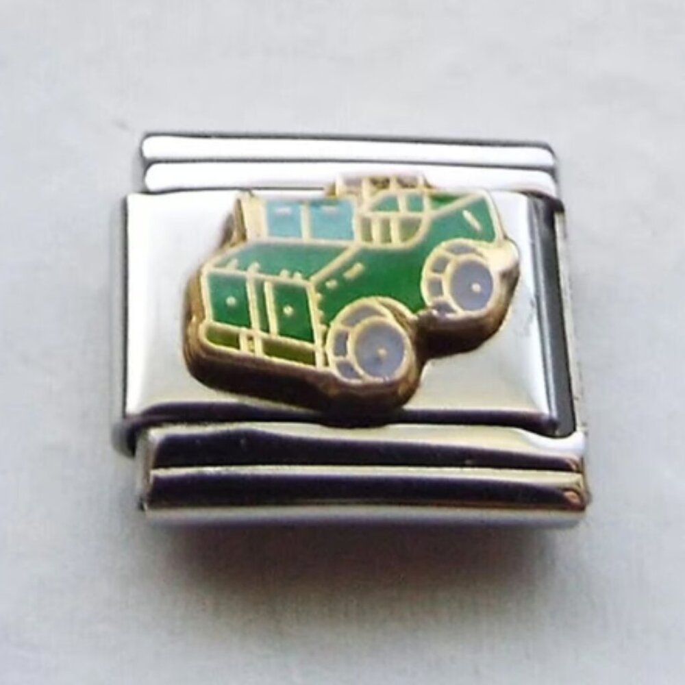Green enamel safari jeep 9mm stainless steel italian charm bracelet link new